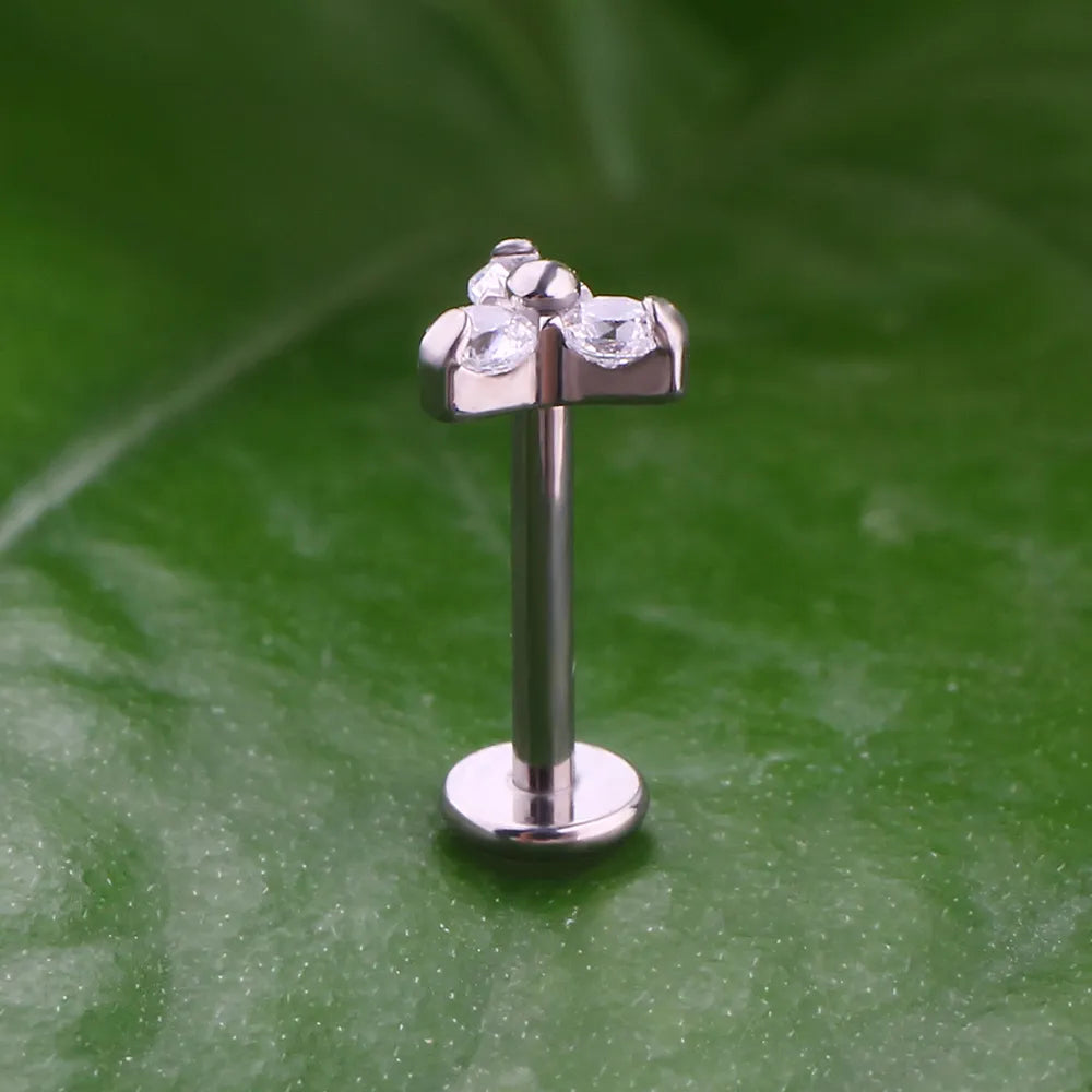 Ashley lip piercing stud implant-grade titanium with cubic zirconia 16G