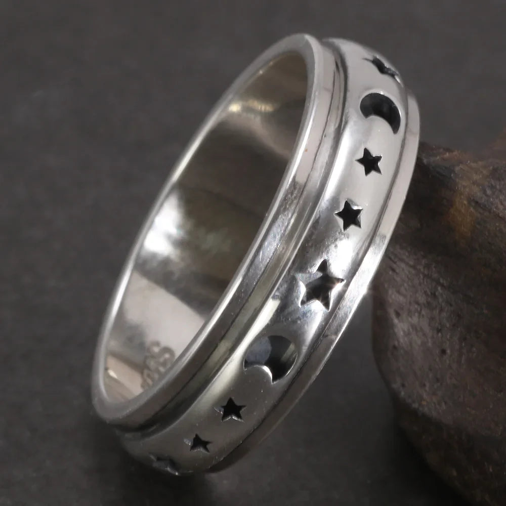 Moon and star spinner ring spinning ring for anxiety sterling silver
