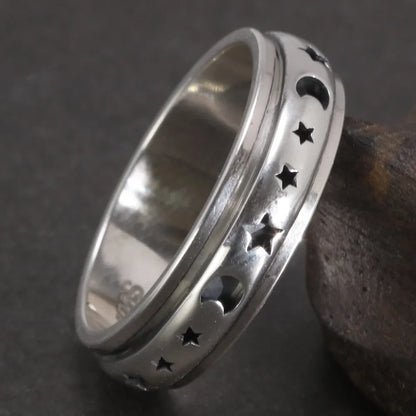 Moon and star spinner ring spinning ring for anxiety sterling silver