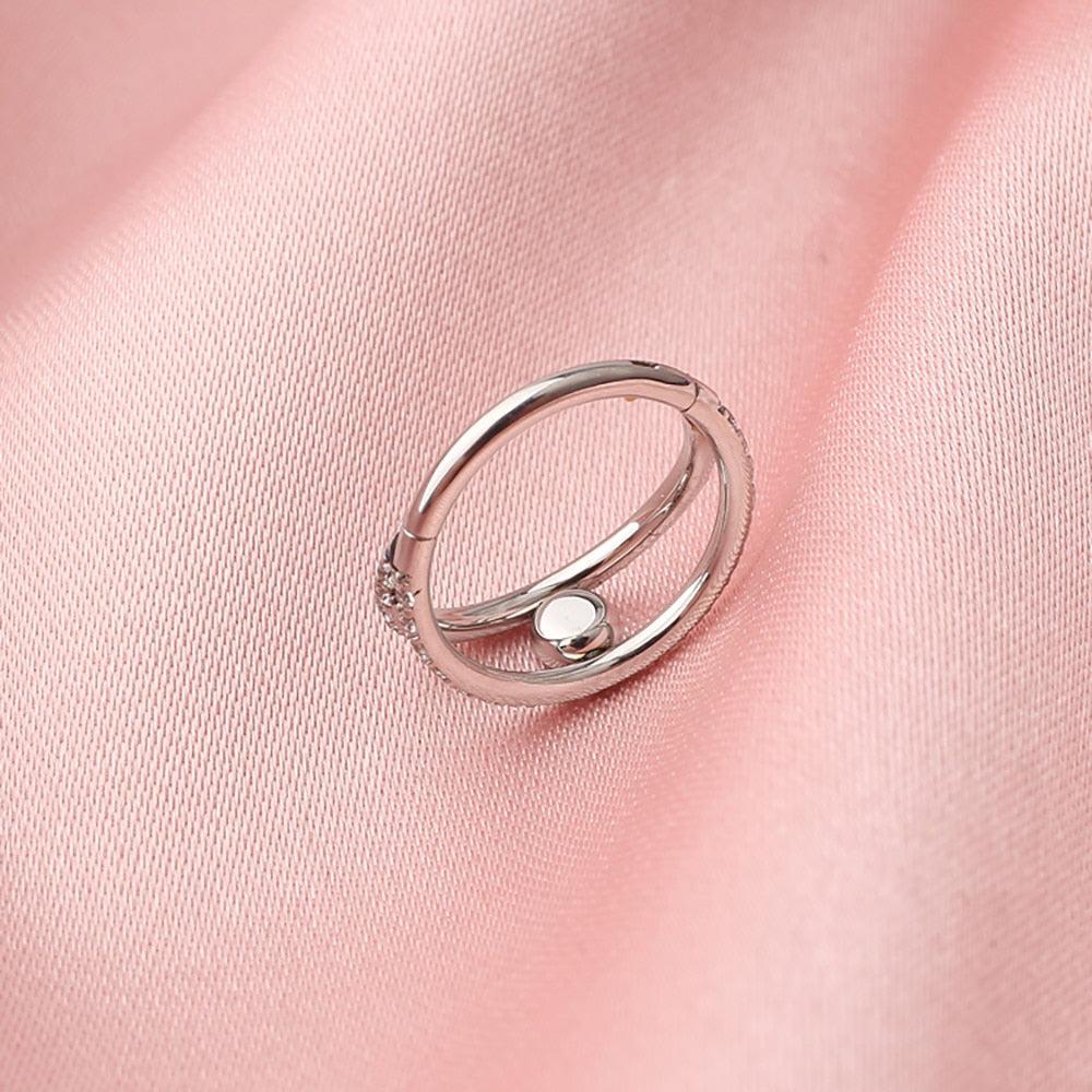 Pretty double helix piercing with CZ titanium 16G