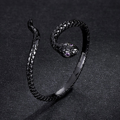 Black snake ring sterling silver adjustable