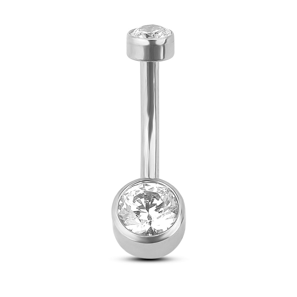 Titanium belly button ring with CZ 14G internally-threaded