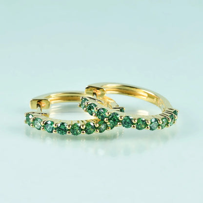 Eternity hoop earrings with ten clear red green blue diamond cz gold earrings