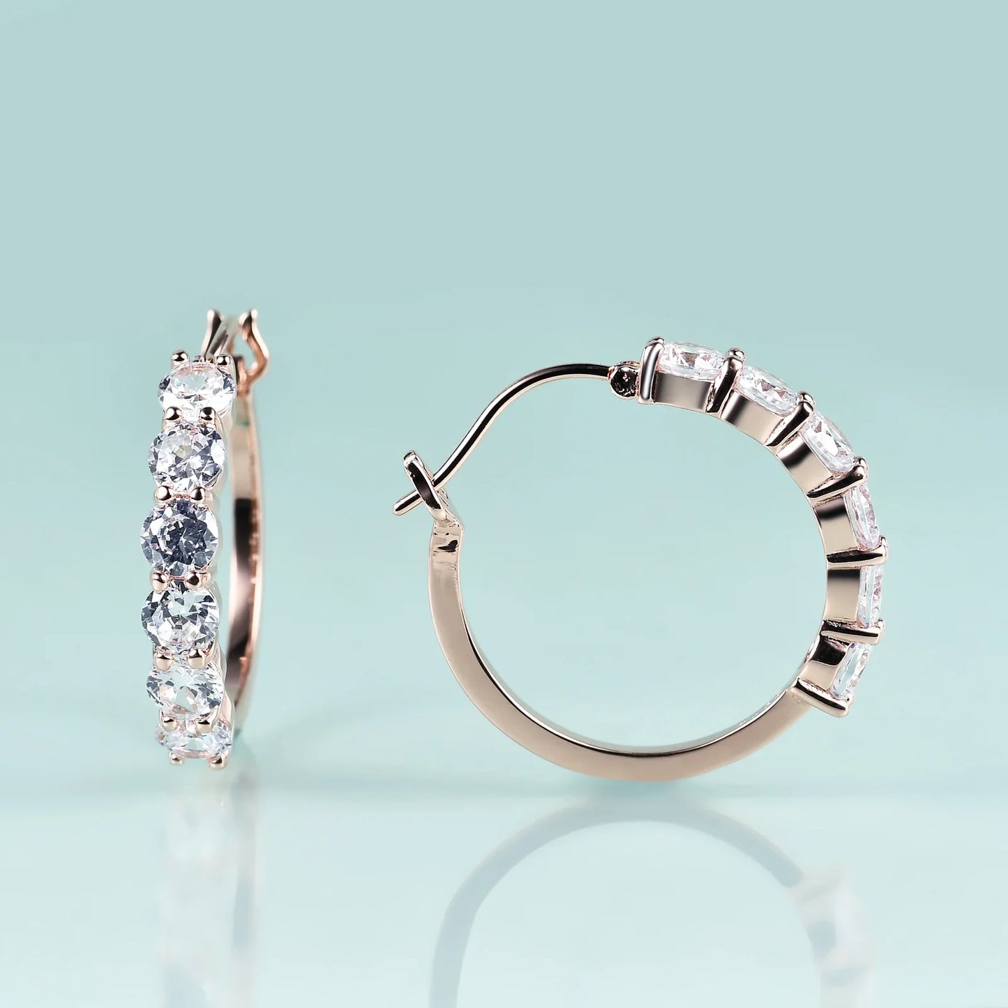 Eternity earrings with six clear red blue green diamond cz  in gold big hoop earrings