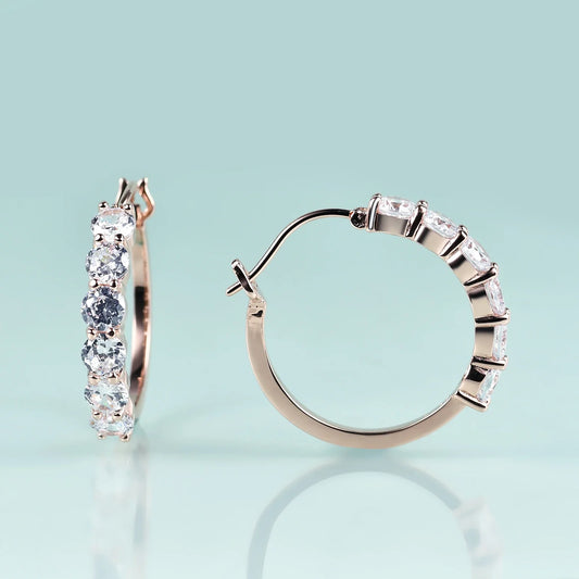 Eternity earrings with six clear red blue green diamond cz  in gold big hoop earrings