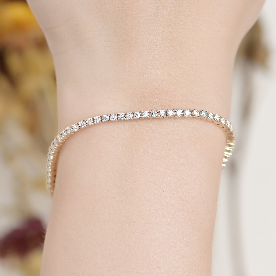 Moissanite tennis bracelet 3mm in silver gold and rose gold thin dainty and unisex sterling silver