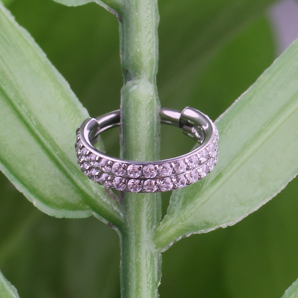 Fancy septum rings double layered with CZ