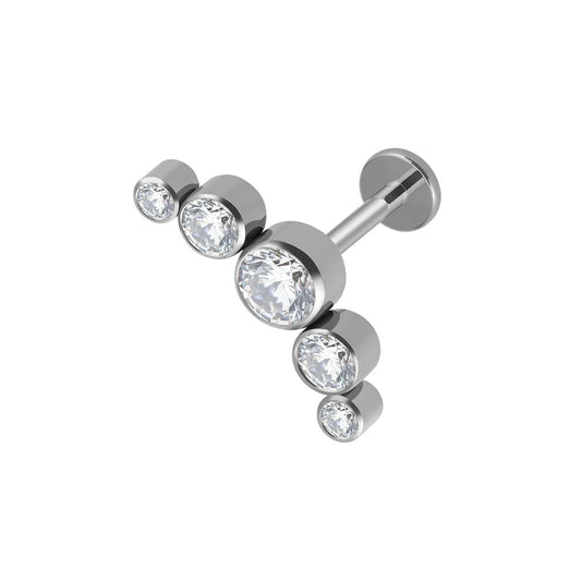 Helix piercing stud with five clear pink green diamond long cool and unique titanium upper helix earring