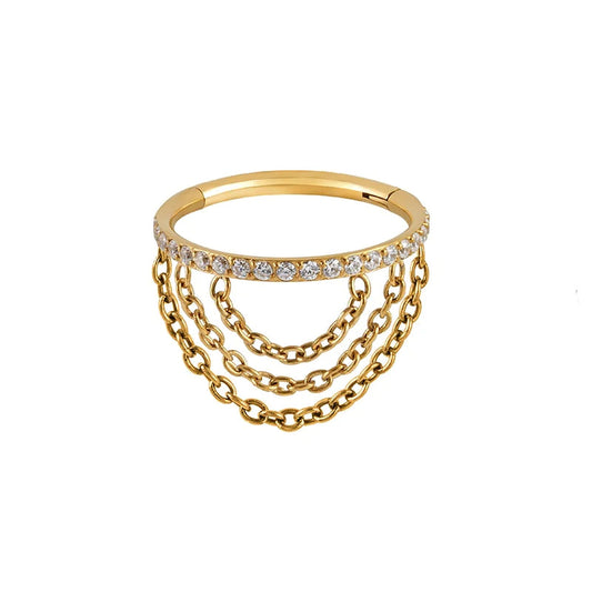 Helix hoop with chains and CZ titanium