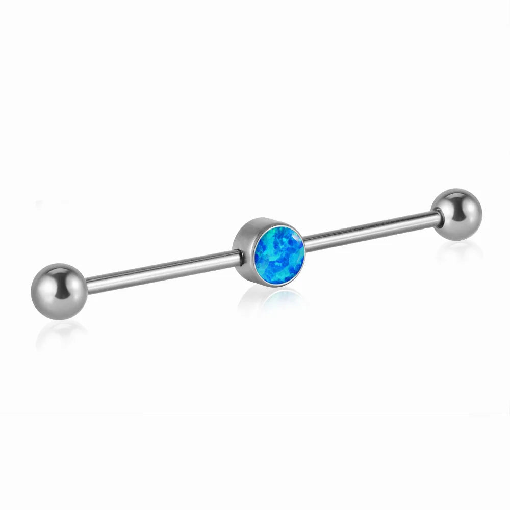 Opal industrial piercing titanium opal industrial barbell 14G 38mm white opal black opal