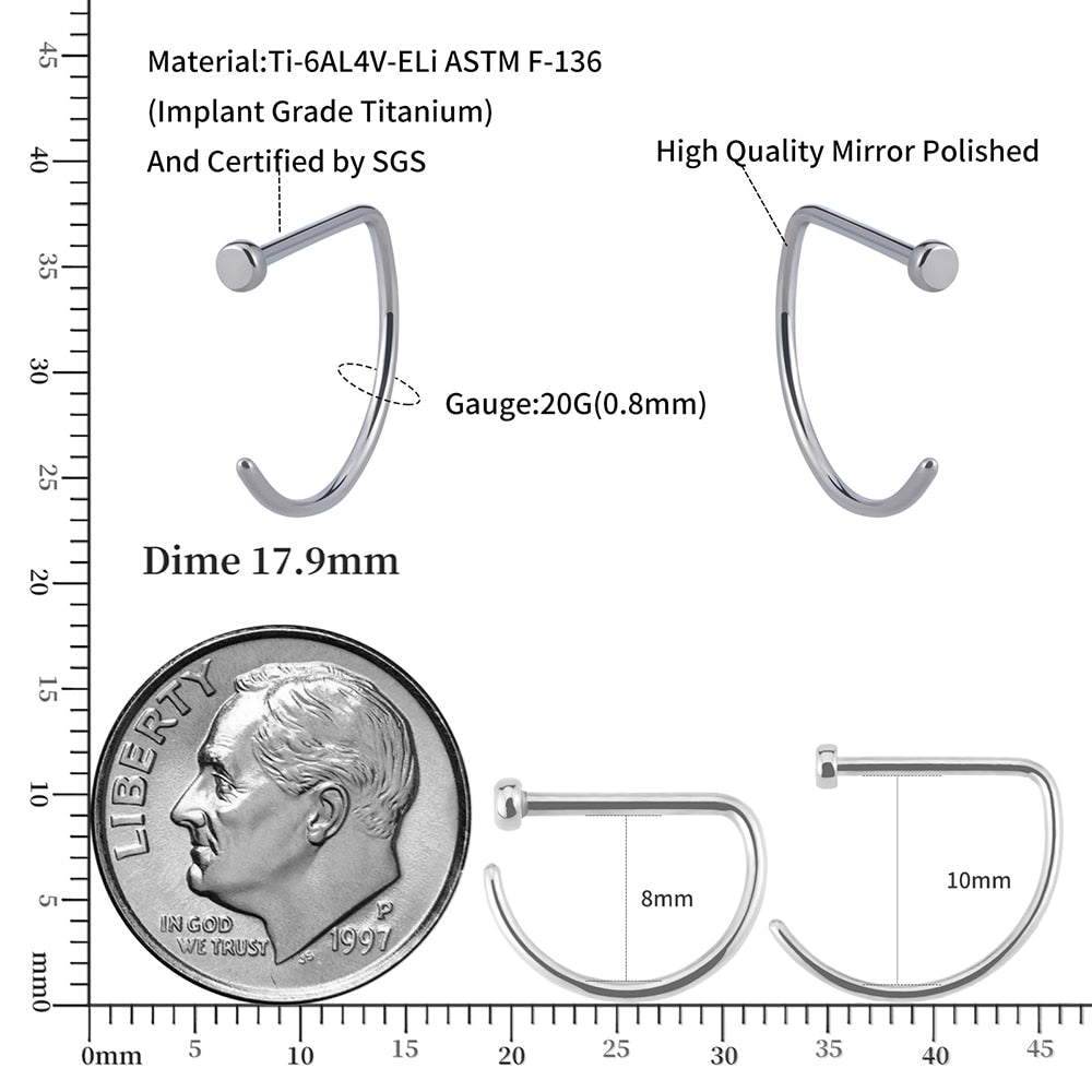 D shape nose ring 20 gauge nose ring titanium D shape nose stud 18 gauge