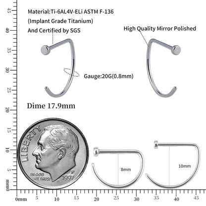D shape nose ring 20 gauge nose ring titanium D shape nose stud 18 gauge