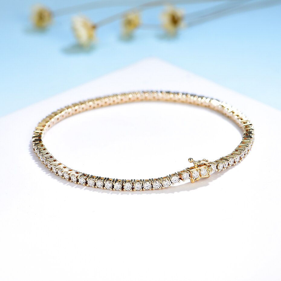 Moissanite tennis bracelet 3mm in silver gold and rose gold thin dainty and unisex sterling silver