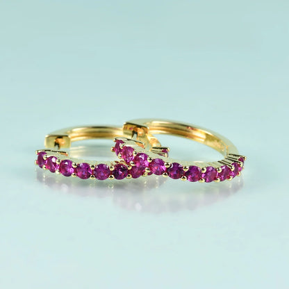 Eternity hoop earrings with ten clear red green blue diamond cz gold earrings