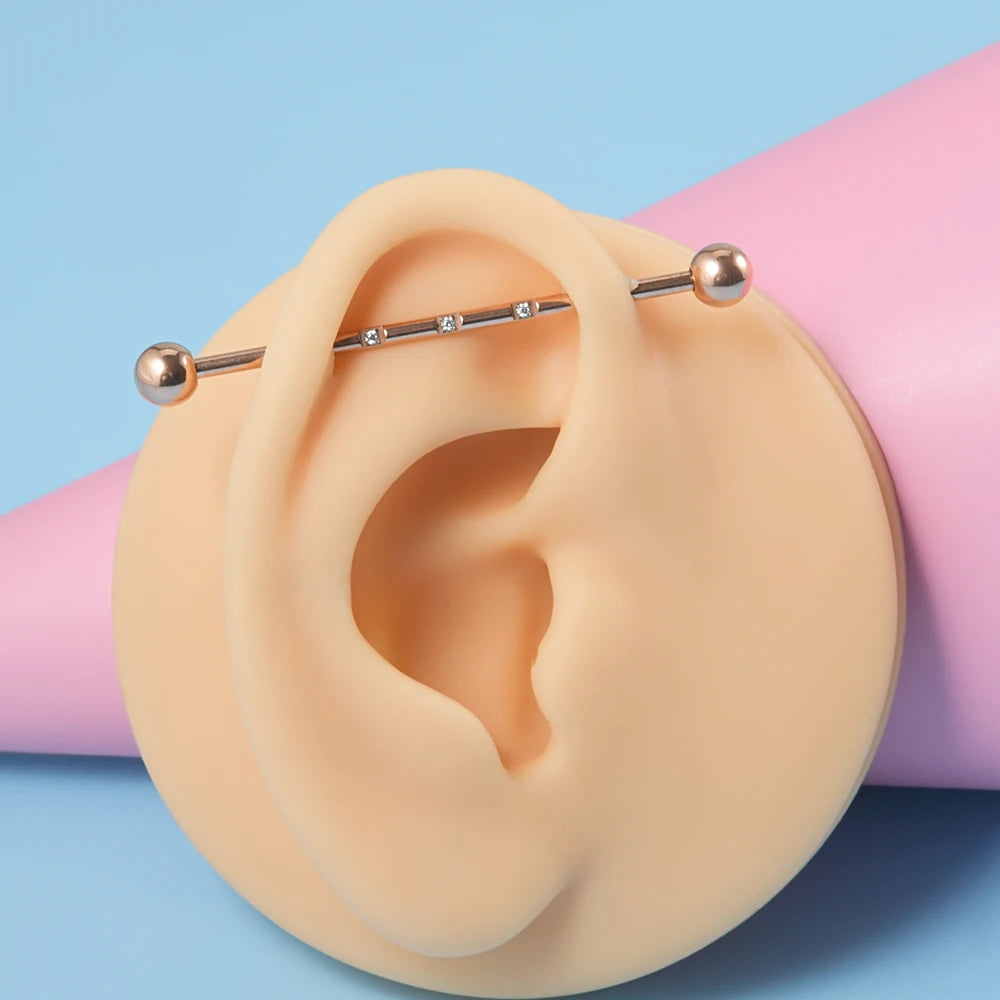 Industrial bar earring with cz 14G 38mm titanium industrial barbell piercing gold silver rose gold black