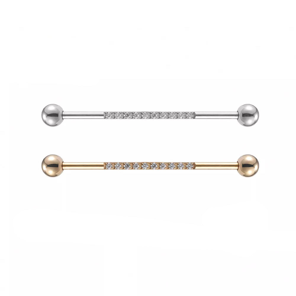 Industrial bar piercing cute with CZ stones gold and silver titanium 14G industrial barbell