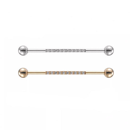 Industrial bar piercing cute with CZ stones gold and silver titanium 14G industrial barbell