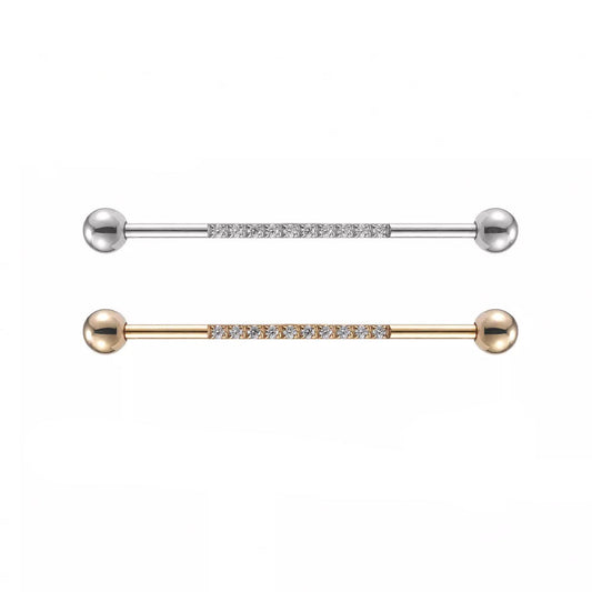 Industrial bar piercing cute with CZ stones gold and silver titanium 14G industrial barbell