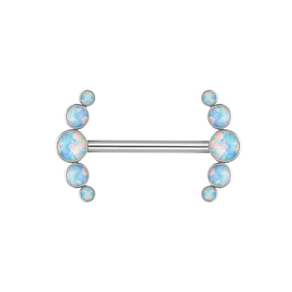 Long nipple piercing bar 14G titanium with opal 14mm 16mm internally-threaded 1 piece