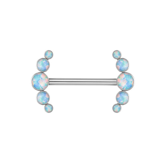 Long nipple piercing bar 14G titanium with opal 14mm 16mm internally-threaded 1 piece