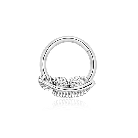 Leaf nose ring titanium hinged clicker septum piercing 16G silver