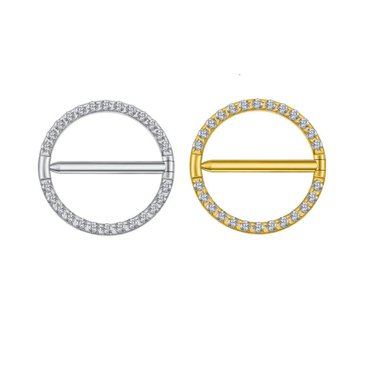 Nipple clicker ring gold and silver titanium 14G with CZ 1 piece