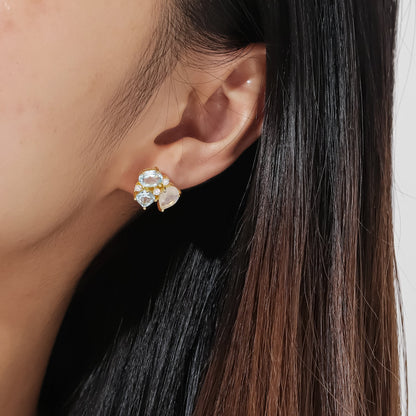 Moonstone gemstone earrings with blue topaz gold and moonstone earrings women's stud earrings