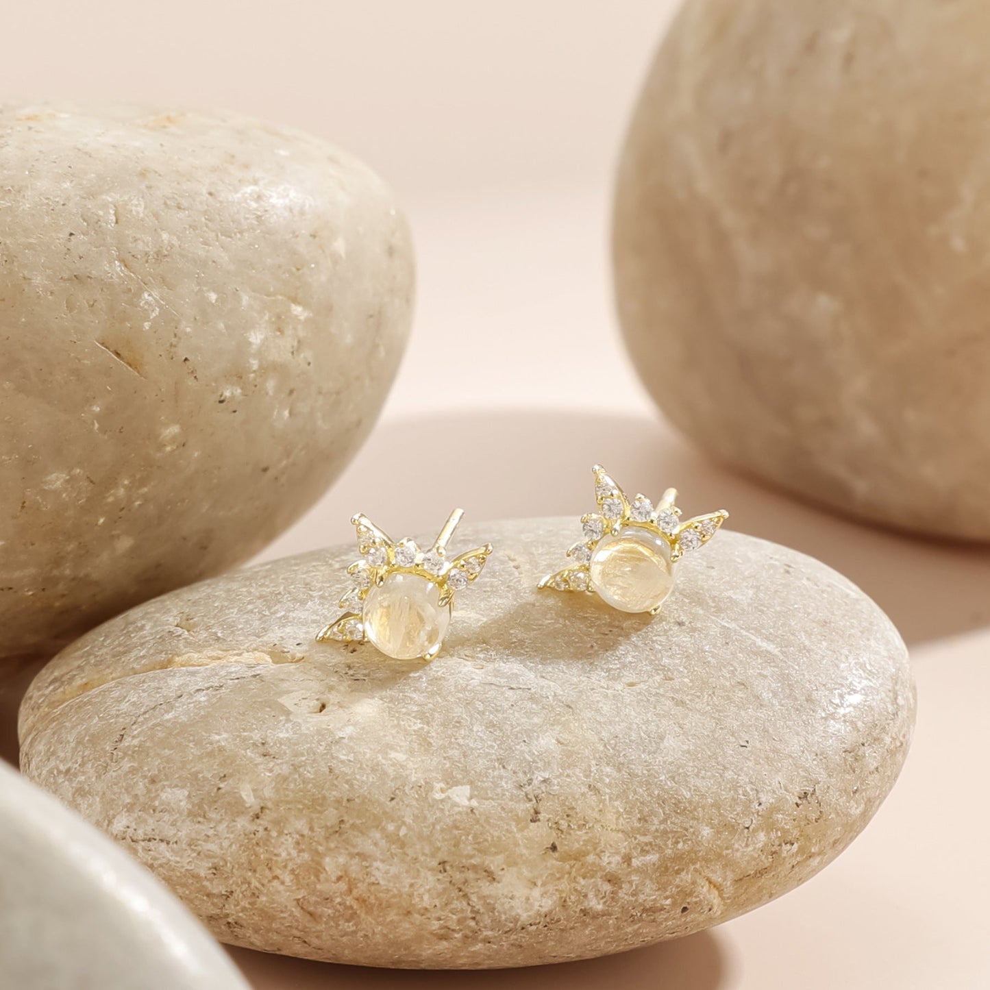 Moonstone stud earrings with natural blue moonstone gold earring studs small earrings
