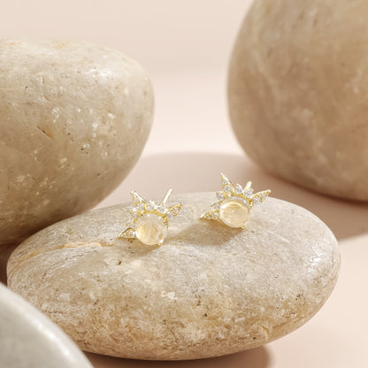 Moonstone stud earrings with natural blue moonstone gold earring studs small earrings
