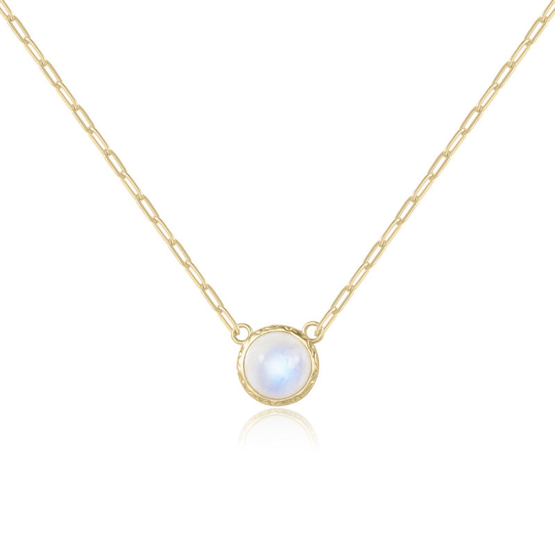 Moonstone gem necklace with a thick paperclip chain sterling silver necklace 45cm