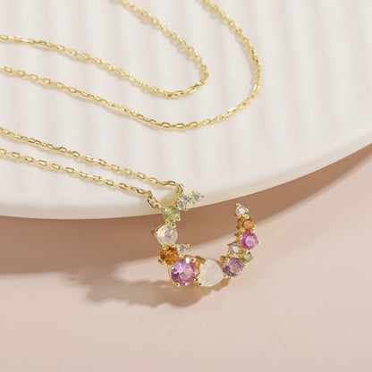 Multi-color gemstone necklace moon necklace  colorful necklace summer necklace