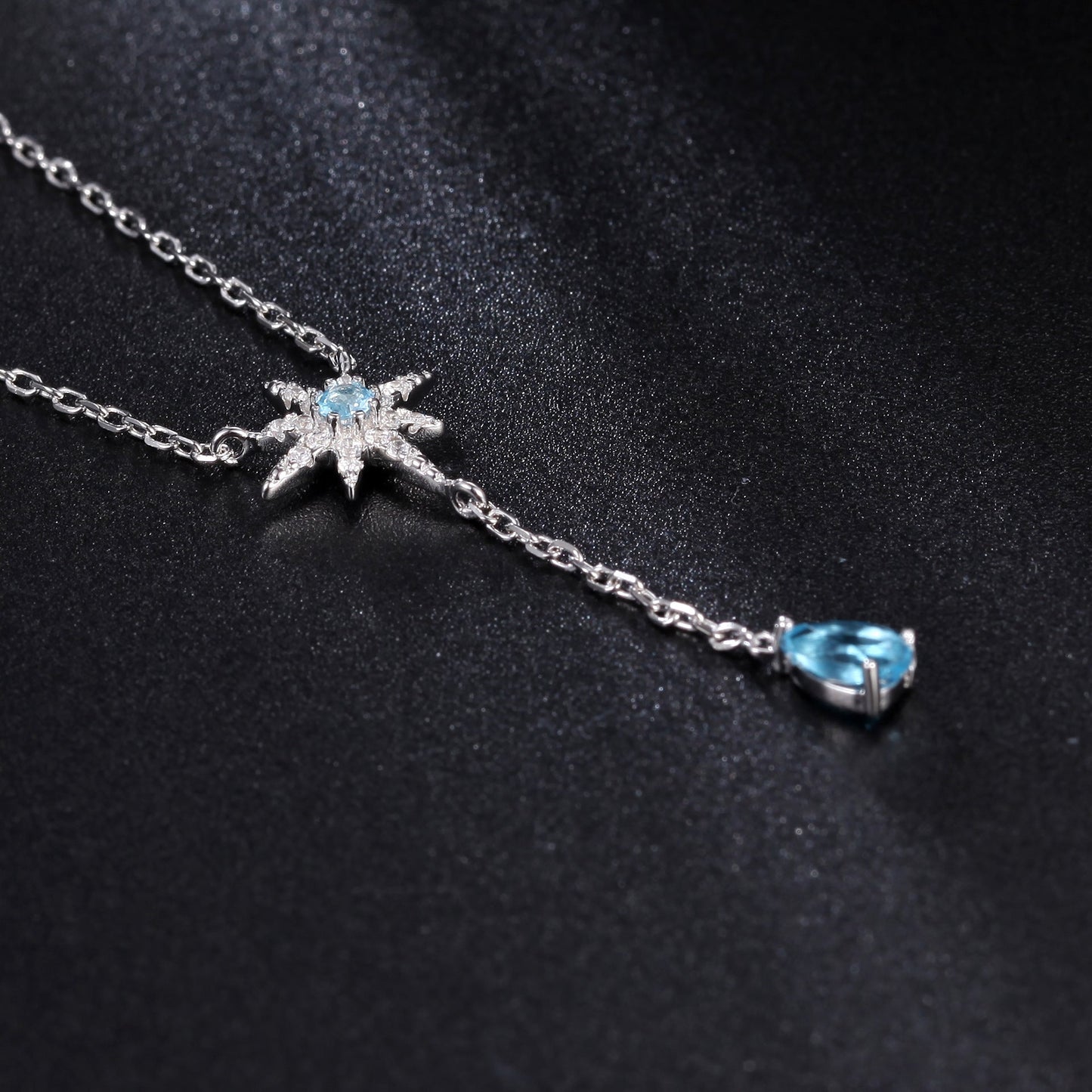 Blue topaz necklace in a star shape with a topaz pendant lariat necklace bridal necklace