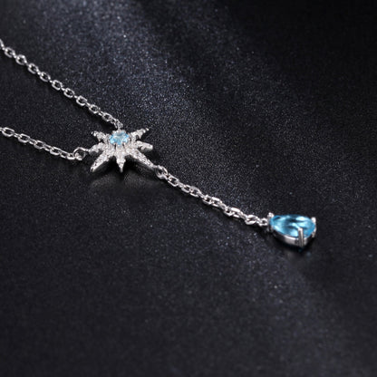 Blue topaz necklace in a star shape with a topaz pendant lariat necklace bridal necklace