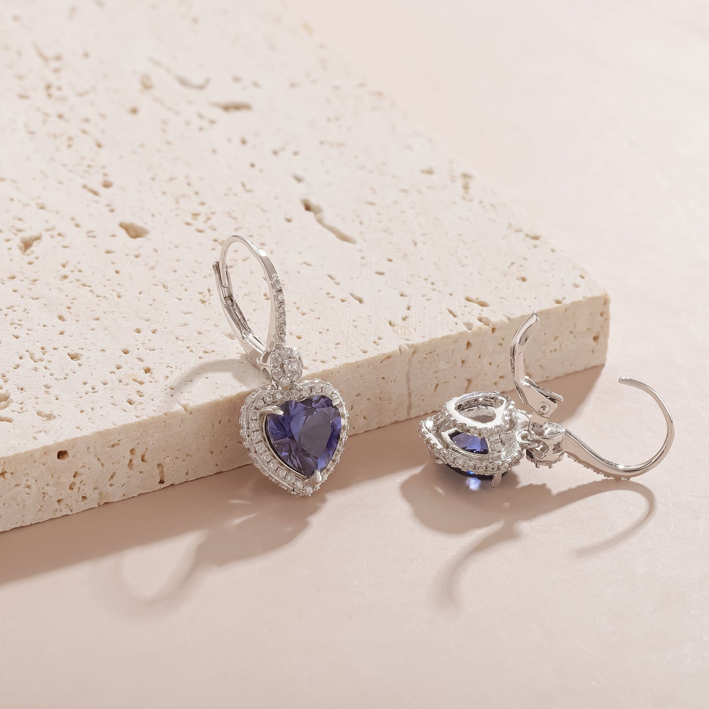 Blue sapphire heart earrings birthstone earrings silver dangle hoop earrings for women vintage-style