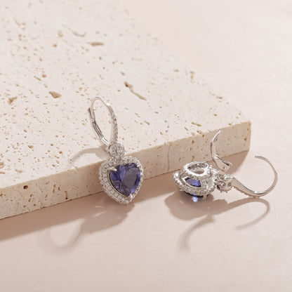 Blue sapphire heart earrings birthstone earrings silver dangle hoop earrings for women vintage-style