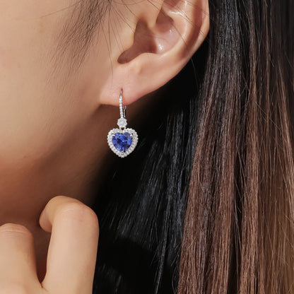 Blue sapphire heart earrings birthstone earrings silver dangle hoop earrings for women vintage-style