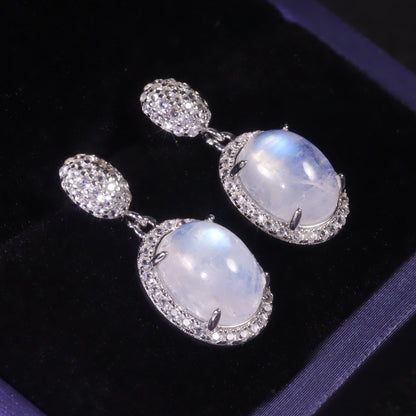 Large moonstone earrings with an oval moonstone dangle moonstone bridal earrings