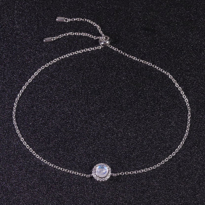 Moonstone bracelet with a round moonstone dainty and classic charm bracelet for women silver bracelet