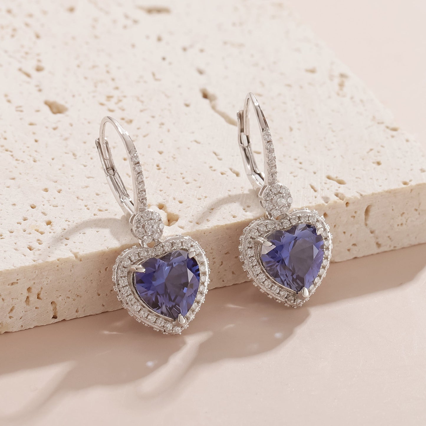 Blue sapphire heart earrings birthstone earrings silver dangle hoop earrings for women vintage-style