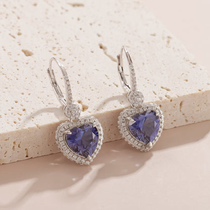 Blue sapphire heart earrings birthstone earrings silver dangle hoop earrings for women vintage-style