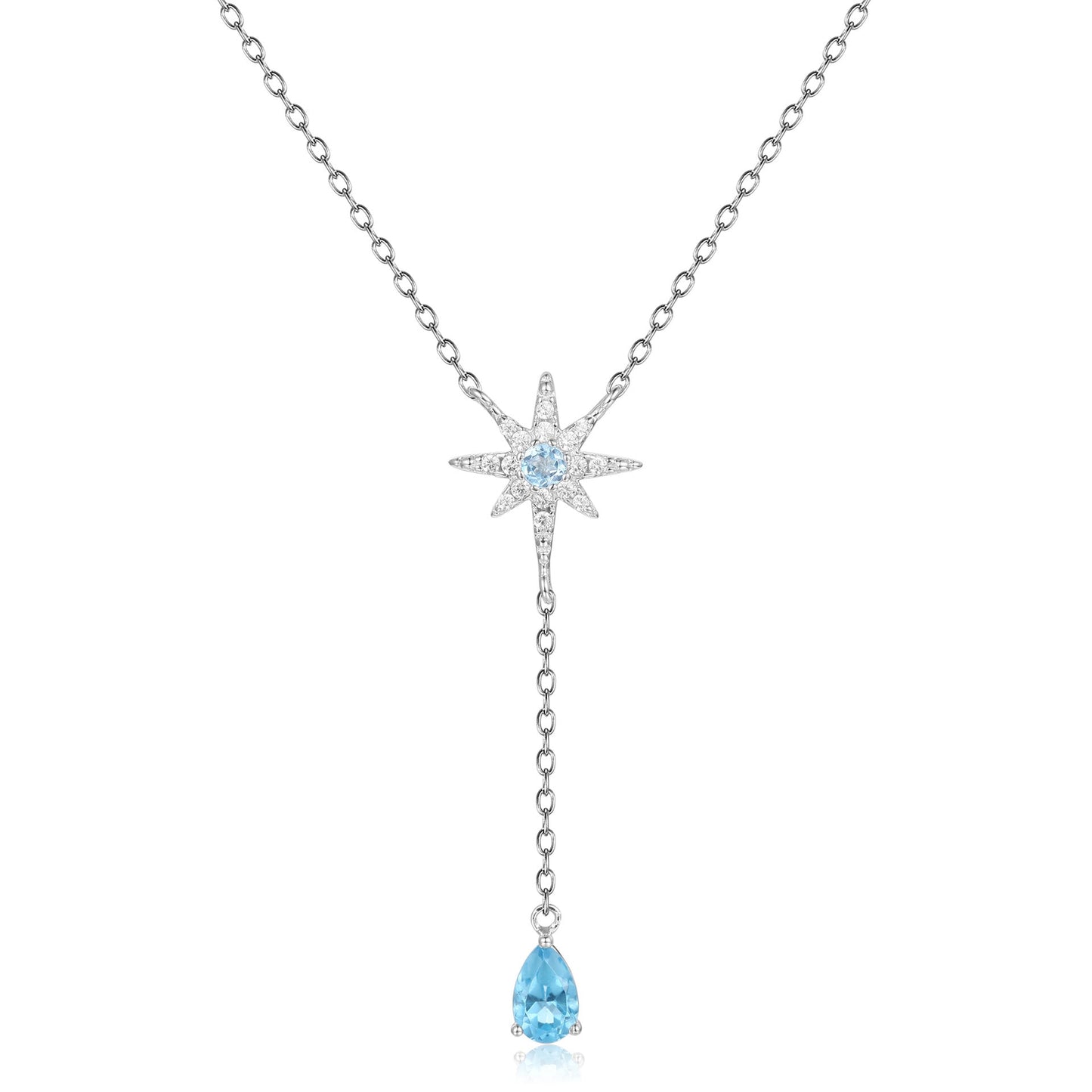Blue topaz necklace in a star shape with a topaz pendant lariat necklace bridal necklace