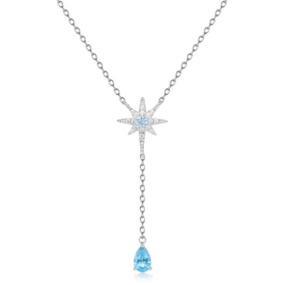 Blue topaz necklace in a star shape with a topaz pendant lariat necklace bridal necklace