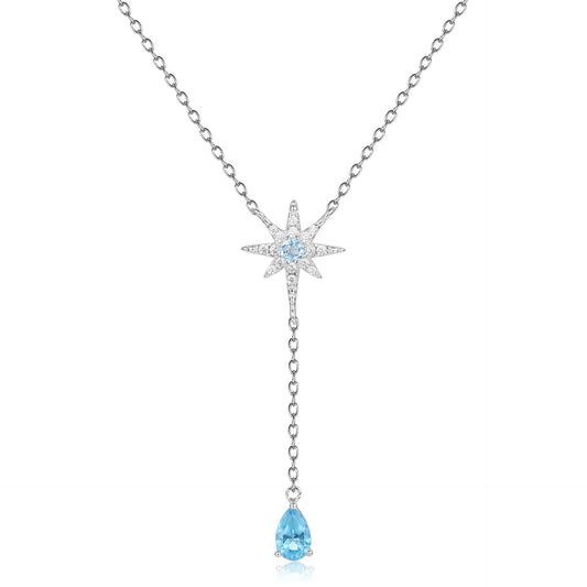 Blue topaz necklace in a star shape with a topaz pendant lariat necklace bridal necklace