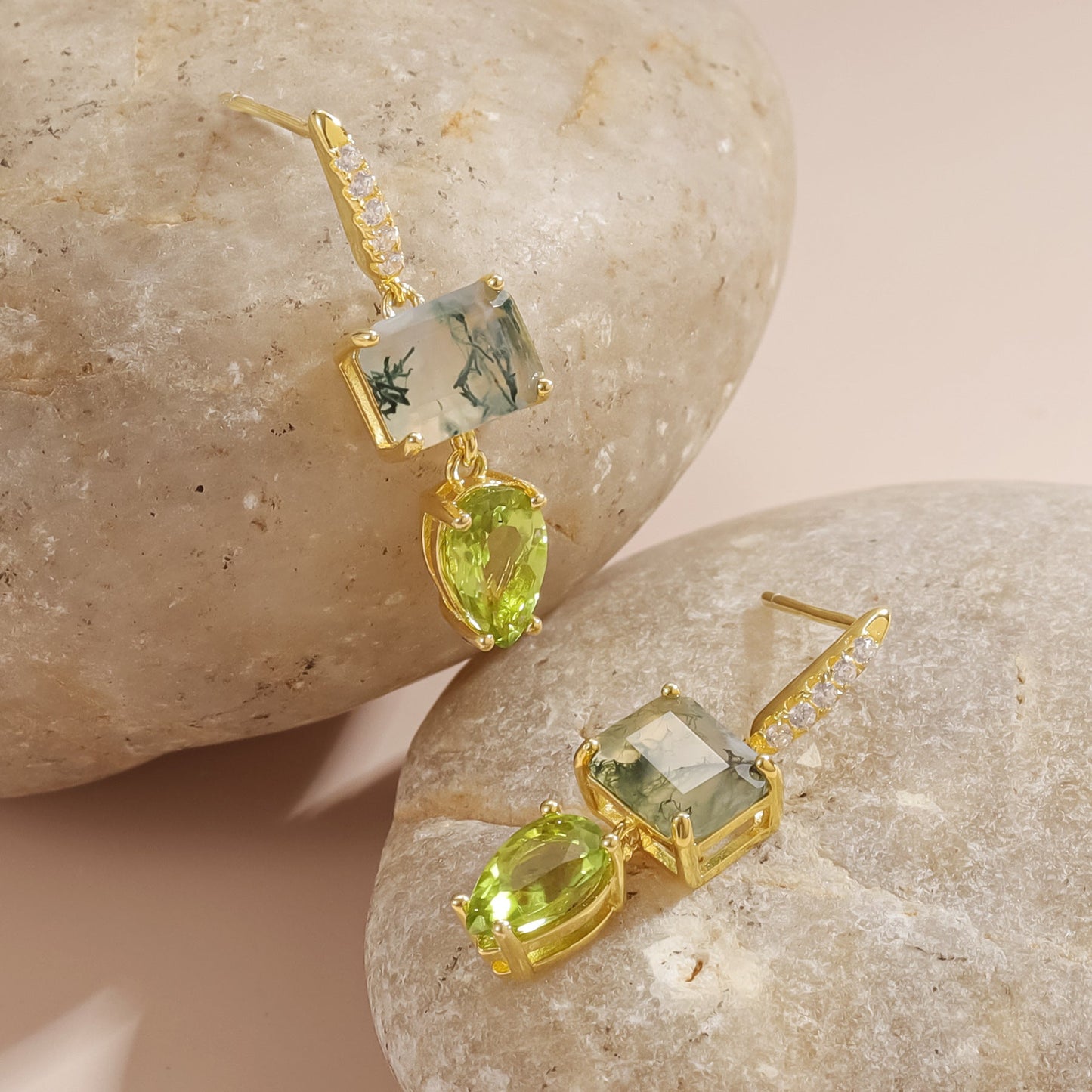 Moss agate drop earrings women's stud earrings beach earrings summer earrings