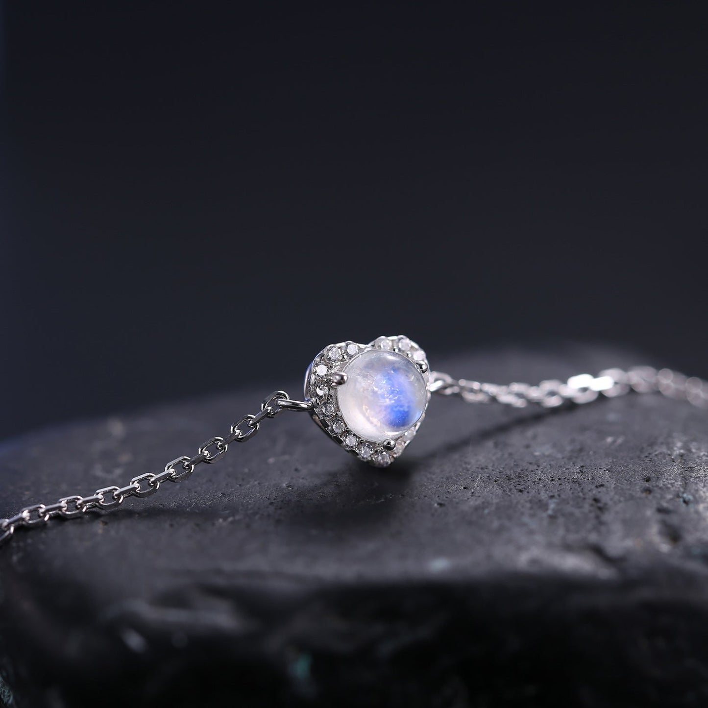 Real moonstone bracelet in a heart shape love bracelet silver moonstone bracelet