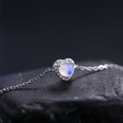 Real moonstone bracelet in a heart shape love bracelet silver moonstone bracelet