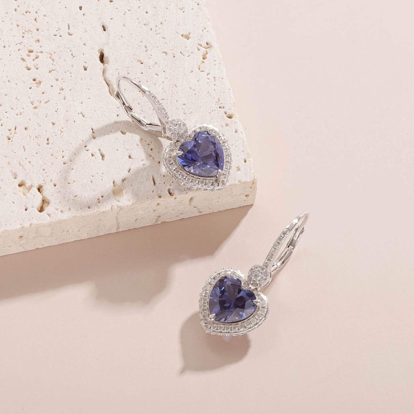 Blue sapphire heart earrings birthstone earrings silver dangle hoop earrings for women vintage-style