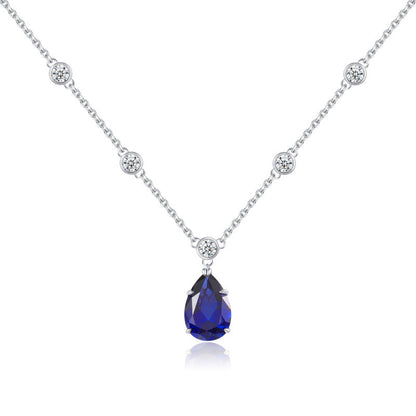 Silver sapphire necklace with a lab-created blue sapphire stone pendant necklace