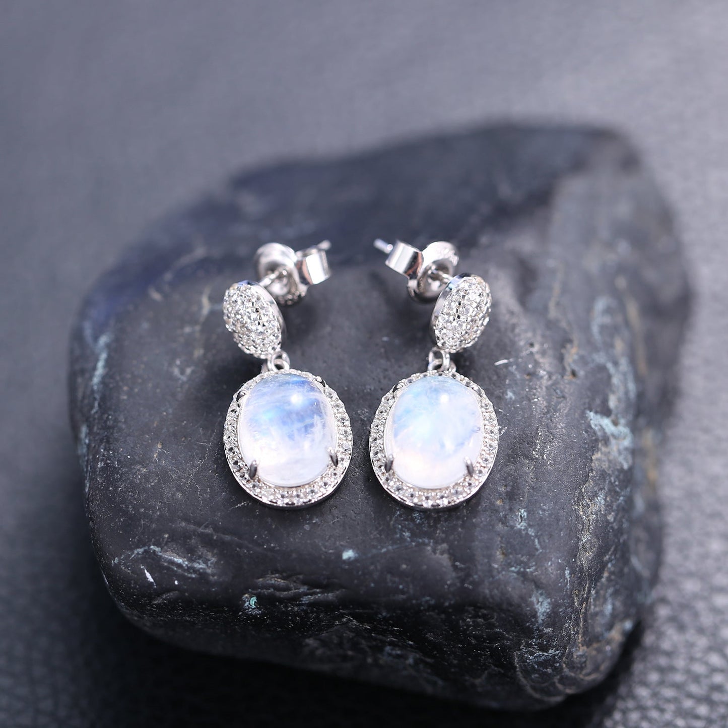 Large moonstone earrings with an oval moonstone dangle moonstone bridal earrings