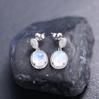 Large moonstone earrings with an oval moonstone dangle moonstone bridal earrings